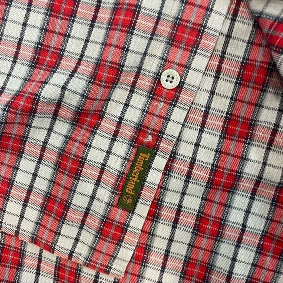 Timberland Mens Flannel red blue plaid button up shirt cotton long sleeves sz M - Picture 4 of 8